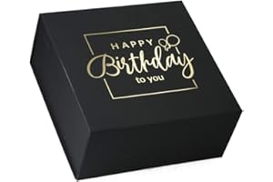 ideas in boxes Premium Geschenkbox Geburtstag, Geschenkkarton, Magnetbox, Magnetfaltbox, Geschenkverpackung für Geburtstag mit Schriftzug, 22x22x10cm, Schwarz matt mit Gold