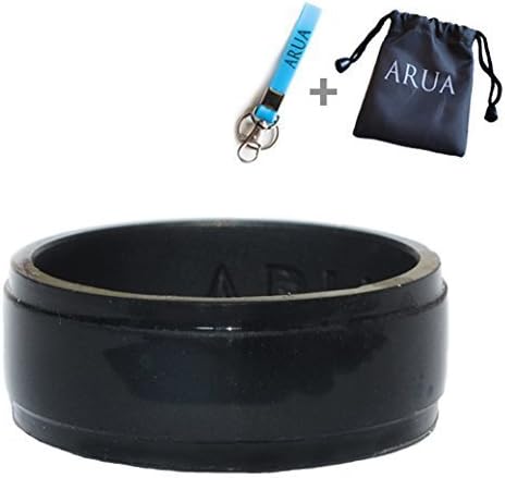 Elegant Glam Silicone Wedding Ring (Band) for Men. Thin, Comfortable, Durable. 8mm Wide. Gift Bag and Silicone Keychain Included.