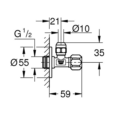 Grohe 22023000 Eckventil, für Einhandmischer mit selbstdichtendem Anschlussgewinde, Wandanschluss 1/2 Zoll mit Schubrosette, Abgang 3/8 Zoll - 3