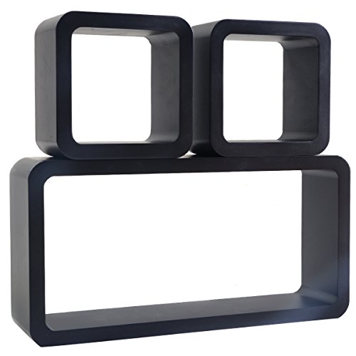 3er Set Wandregal Hängeregal Bücherregal Würfel Cube Lounge CD Regal Retro Wandboard Wandregalsystem (Schwarz) - 6