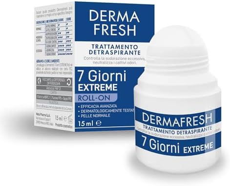 Dermafresh 7 giorni Extreme, Trattamento Detraspirante, Roll On, 15 ml, per Pelle Normale, Regola la Sudorazione Intensa, Profumazione Fresca, Dermatologicamente Testato