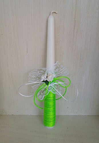 Candle baptism,White wax christening candle, first communion candle, decorated with color ribbon and flower .measure height 25 cm.Candle personalized