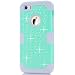 Produktbild Kasit [2017 Neueste Ankunfts] iPhone Kasten, 3in1 Schein-Stern-Reihen-hybrider Bling Rhinestone doppelte Schicht weiches Silikon + shockproof kombinierter hybrider harter steifer PC schützender Kasten für Apple iPhone 5C / 5-5S-SE / 6-6S / 6-6SPlus - Minze Grün + Grau