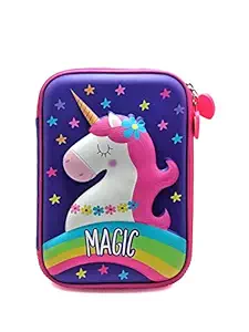 Mistazzo EVA Material Unicorn Embossed Hardtop Pencil Case, Large Pen Holder Box with Multi- Compartment, Cosmetic Pouch Bag Stationery Organizer for Kids (Style 3) - Multicolor