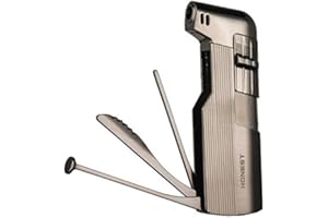 PROMISE Pipe lighter soft flame with Czech pipe tools Refillable Butane lighters father day husband gift (Black E)
