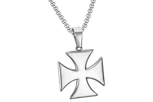 BOBIJOO JEWELRY - Collana Ciondolo Uomo Croce Templare Pattee Solare Ruota in Acciaio Inossidabile 316L Catena d'Argento