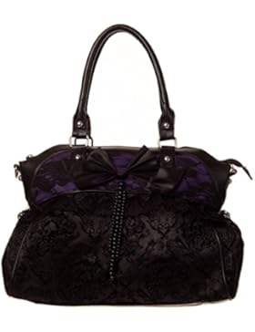 Banned Damen Gothic Handtasche Samt und Schleife - To The Wire Henkeltasche Schwarz