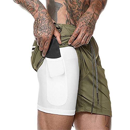 XuyIeY Short de Course à Pied pour Homme Short de Training 2 en 1 avec Compression Interne et Poche