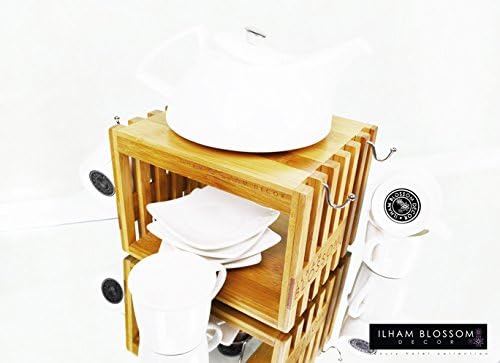 TIER SET by Ilham Blossom Decor - Modern 10 Piece Small Ceramic White Porcelain Designer Espresso set/ Tea set with rack/Coffee set porcelain comes with Tea Pot/Coffee Pot + 4 Cups + 4 Saucers + Wooden holder + Candle holder PERFECT FOR ESPRESSO