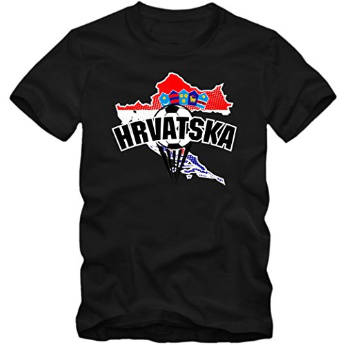 Kroatien EM 2016 #1 EM T-Shirt | Herren | HRVATSKA | Kockasti | Trikot | Nationalmannschaft, Farbe:Schwarz (Deep Black L190);Größe:XL