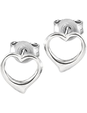 CLEVER SCHMUCK Silberne kleine Ohrstecker Herz 7 mm plastisch geschwungene offene Form glänzend STERLING SILBER...