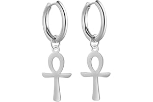 EUEAVAN Ankh egipcio Cruz Pendientes Colgante Pendientes de aro de acero inoxidable cuelgan Llave de la Vida Amuleto Clásico Cruz Joyería para Mujeres Hombres