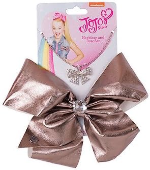 JoJo Siwa 20cm Metallic Faux Leather Bow And Necklace Set - Gunmetal