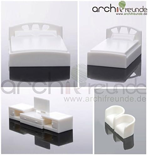 5er Set Modell Schlafzimmer Möbel 1:50, Doppelbett + Einzelbett + TV + 2 Sessel