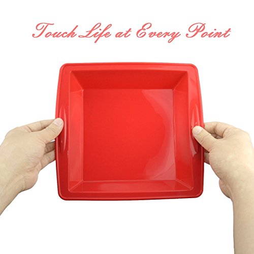 Silivo Kuchenformen Tablett, Silikon Kuchen Backformen Quadratische Backformen Dosen Set f¨¹r Kuchen, Brot, Torte, Pfannkuchen, Pizza (rot) - 4