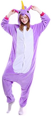 Semia Unisex Flannel Pajamas Adult Anime Pyjama Unisex Cartoon Cosplay Halloween Christmas Party Costume Sleepwear Autumn Winter,Purple Pegasus,Medium