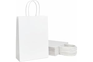 masquepack - Pack 200 Unidades Bolsas de Papel Kraft Blanca 32x12x40 cm con Asa Rizada, Reciclables y Resistentes (Kraft Blanco, 32x12x40 cm - Pack 200 Unidades)