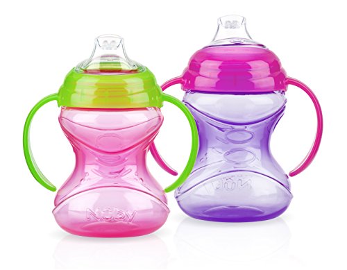 Nûby Clik-It Grip N' Sip Cup with Handles (2 Pack, Girl Colours)