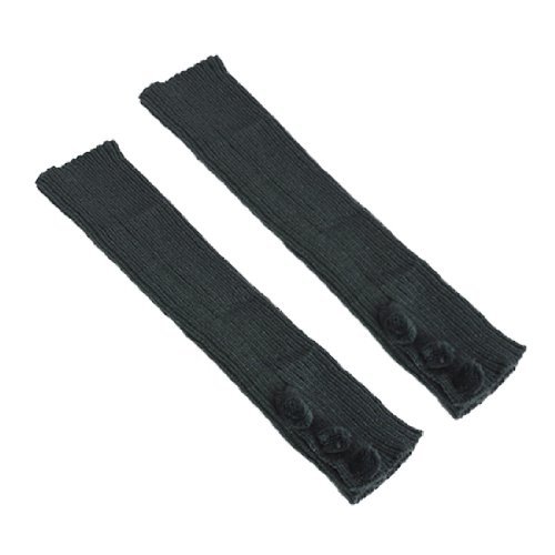 Miki&Co Ladies Winter Plush Ball Decor Dark Green Ribbed Elastic Leg Warmer Socks Pair