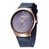 Audions Quarz Damen Strass Gold Analog Armbanduhr mit Blau Gummi Armbanduhr Band