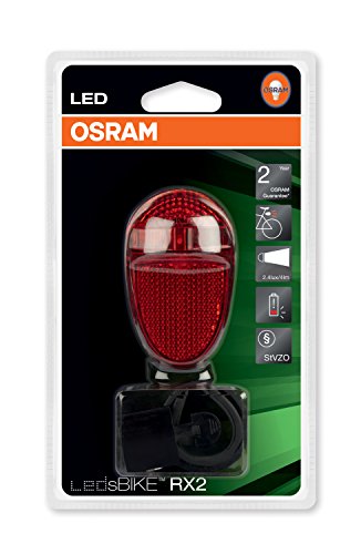 OSRAM LEDsBIKE RX2, rotes LED Rücklicht für Fahrräder, batteriebetriebene LED-Rückleuchte mit Entladungsanzeige, Beleuchtungsstärke 2,4 lx, LEDBL302, Faltschachtel (1 Stück)