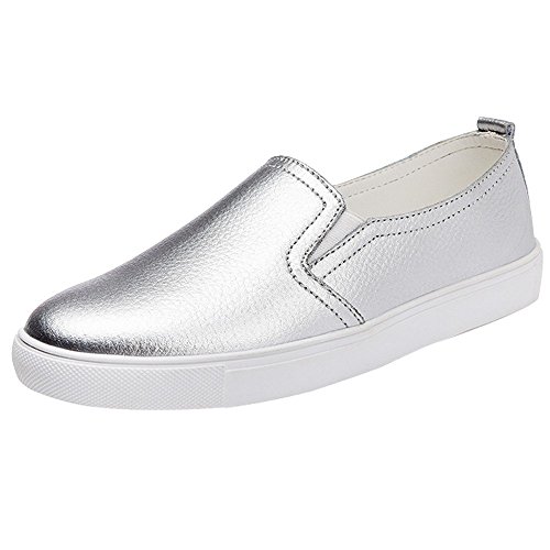 Rawdah Women Leather Fashion Ballet Flats Shoes Slip On Loafers Boat Shoes Moccasins Black White Silve 6 Size 3/3.5/4/4.5/5/5.5 Prime Sports Leisure Puls Size Travel Shopping Work