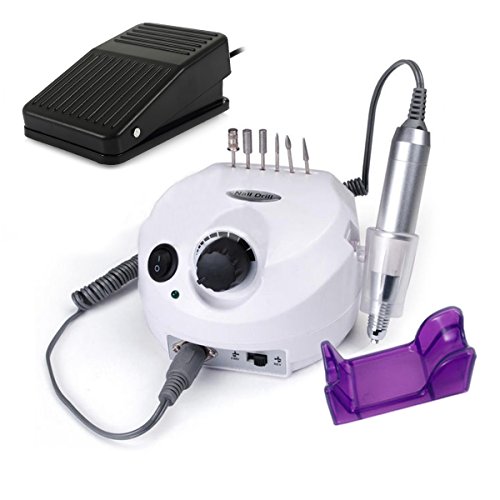 Besmall Electric Nail Drill Manicure Pedicure File Acrylic Kit Set Bits Gel Polish White (main control machine) & Sliver (hand piece) Plus Foot Petal