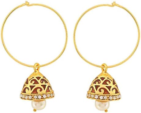 Maayra Wedding Festival Earrings Copper Hoops Brown White Meenakari Jhumki Jewellery