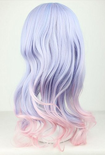 Beauty Smooth Hair Frauen Lang Wellig Harajuku Style Cosplay Peruecke (Hellblau/ Helles Lila/ Pink) NW20-2 - 4