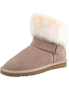 ShenDuo Damen Schlupfstiefel Kurz Winter Stiefel Leder Boots D9252