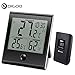 Produktbild DIGOO TH-1180 - Indoor / Outdoor Digitalthermometer / Hygrometer mit Wecker Funktion, Einfachheit Stil, große kratzfeste wasserdichte Glasscheibe LCD-Bildschirm,