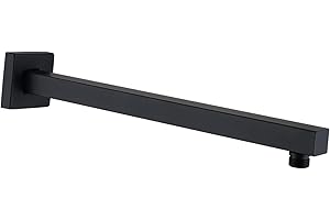 Katezon Square Shower Arm with Flange, Made of Solid Stainless Steel, 40 cm Shower Head Extension Extender Pipe Arm, Wall-Mounted for Fixed Bathroom Shower Head (Matte Black)