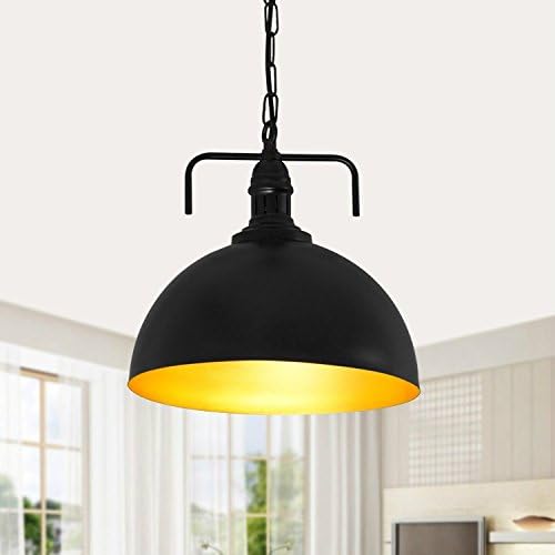 FengChandelier-Retro Wrought Iron Single Head Chandelier Led Creative Coffee Shop Restaurant Bar Living Room Ceiling Chandelier,Outside The Black Inside The Gold,40Cm