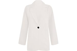 RYTEJFES Mujer Elegante Solapa Manga Larga Color Sólido Blazer Moda con Bolsillo Boda Mujer Vestir Business Fiesta Blazers Vestir Blanco Chaqueta Otoño Tops