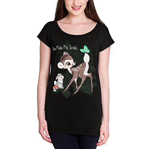 BAMBI Disney Ladies Camiseta Smile Knockers Suelta Ajuste Algodón Negro - M