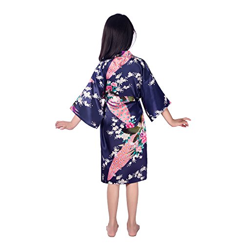 CuteOn Kinder Mädchen Kimono Robe Satin Seide Weiche Blossom Peacock Bademantel Nachtwäsche für Kinder Brautkleid Kleid - 2