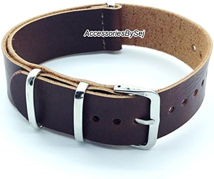 G10 NATO MOD PU LEATHER WATCH STRAP, Choice of Styles &amp; Sizes - Presented with a FREE Luxurious AccessoriesBySej ® TM Gift Pouch/Bag (Dark Brown, 20mm)