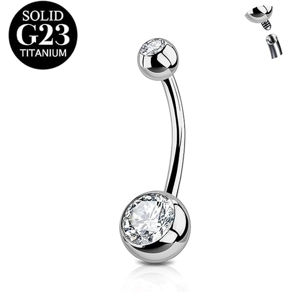 Piercing Nombril Croix En Or 9 Carats - Boule Lisse 6mm, Tige De 34mm, Fermoir à Vis, Neuf Avec étui