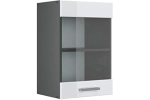 Vicco Armario de Cocina con Vidrio R-Line, Blanco Alto Brillo/Antracita, 40 cm