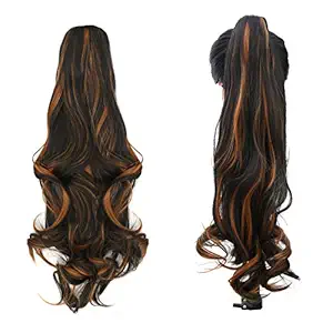 Paradise Curly Clutcher Ponytail Hair Extensions For Women And Girls Black Golden Highlights 150 grams