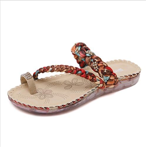 Ruanlei@Summer Sandals/Beach Sandals for Women/Flat Sandals/Sandals Pearls/Wedge Dress SandalsWater drill chuck, beige 37