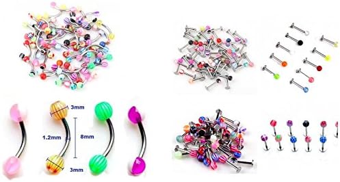 10/20/30/60 Mixed Lot Curved Eyebrow Bars Labret Bars Lip Studs Ball Tragus Ear Rings (Eyebrow/Labret Bars x 20)