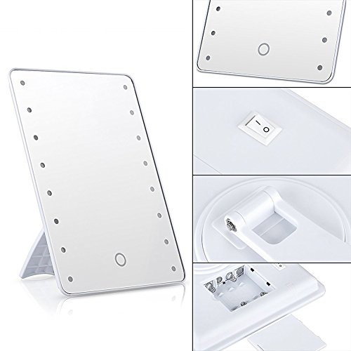 LED Kosmetikspiegel mit Licht, Herryke Make-up-Spiegel mit 16 LEDs Beleuchtung durch Touch-Schalter Einstellbare Helligkeit Standspiegel Profi Schminkspiegel Tischspiegel Batteriebetrieben - 3