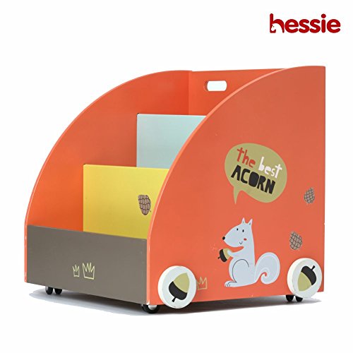 Hessie Pequeño niño pequeño empaqueta el estante/la estantería de madera portable en las ruedas, almacenaje del libro/estante, muebles de la biblioteca - Naranja Pino (Semillas Circular Forma)