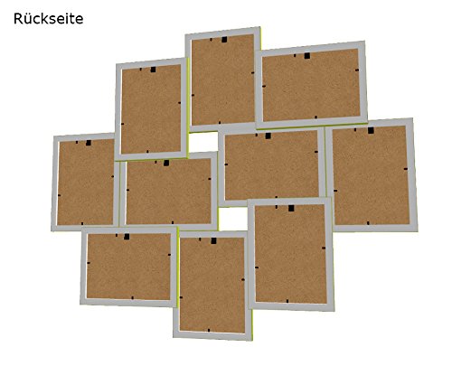 Holz Fotogalerie für 10 Fotos 13×18 cm – 3d 1002 Bilderrahmen Bildergalerie Fotocollage Rahmenfarbe Silber und Schwarz - 2