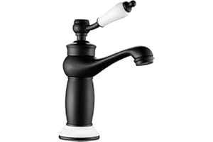 Maynosi Retro Bathroom Sink Taps, Luxury Victorian Basin Mixer Tap with Ceramic Handle, Vintage Faucet for Cloakroom, Include Flexible Tails, Brass (Matte Black)