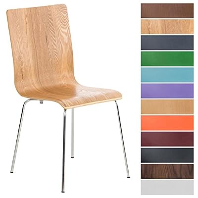 CLP Chaise de visiteur PEPE, siège de zone d'attente en bois, assise ergonomique, facile d'entretien, piètement chromé stable chêne