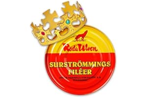 Surströmming Party Set Röda Ulven 300 g Tin (Fermented Pegs) - 400 g/300 g Fish | Includes Exclusive Crown | (Challenge Herring Fillet)