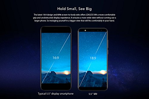 LEAGOO M9 - 5,5 Zoll (18: 9 VerhÃ¤ltnis) Full-HD-Bildschirm 3G Android 7.0 Smartphone, Corning Gorilla Glass 3 Glas, Quad-Kameras, Quad Core 1.3 GHz 2 GB + 16 GB, 2850 mAh Akku - Schwarz