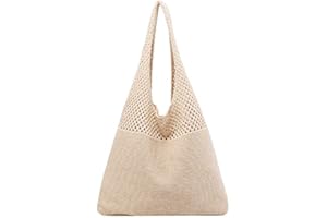 NINGWANG Retro Crochet Beach Handbag for Girls,Summer Hollow Out Hand Woven Bag,Women Hollow Knitting Handbag, Khaki